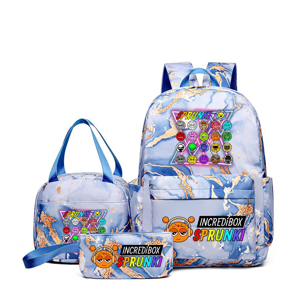 Sprunki teen student schoolbag rhythm box cartoon large capacity cute backpack three-piece set 3