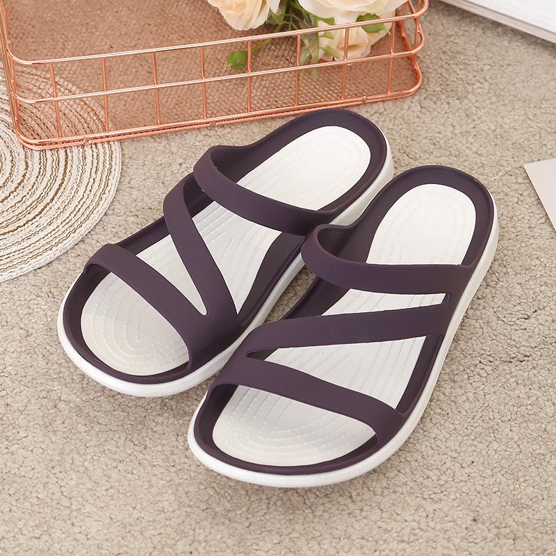 Summer Solid Color Hollow Out Seaside Flat Bottom Casual Women's Breathable Beach Slippers