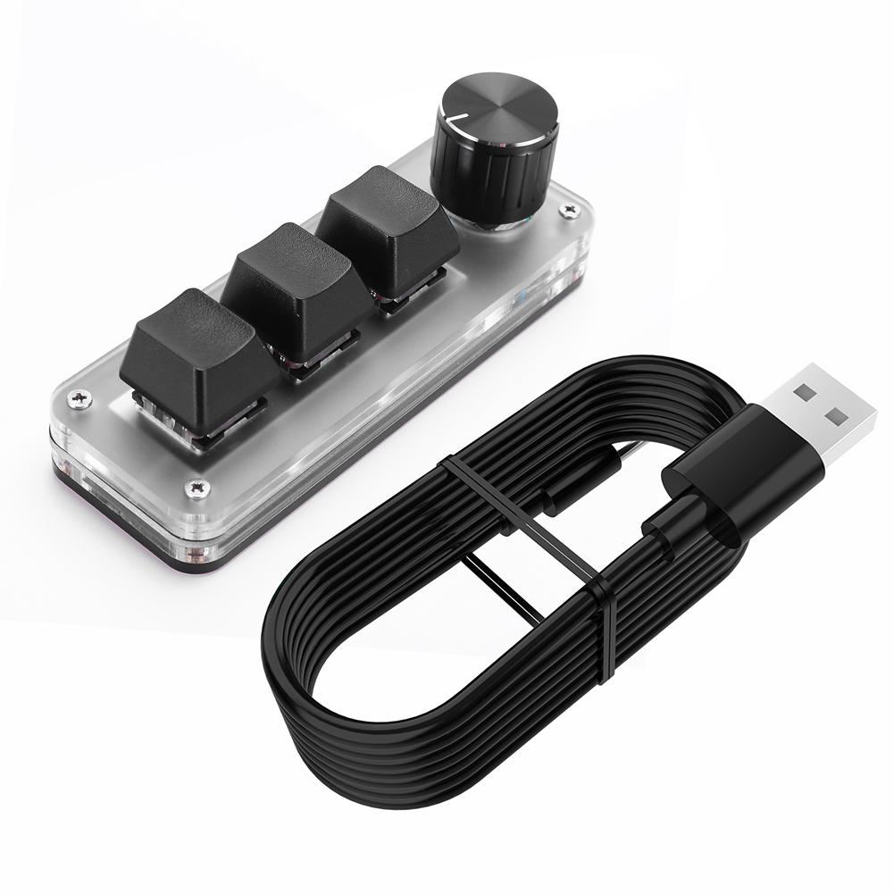 3 Key 1 Knob/4 Key One Handed Mechanical Gaming Keyboard RGB Wired USB Mini Mechanical BT Keyboard Hotswap for Macbook PC Laptop