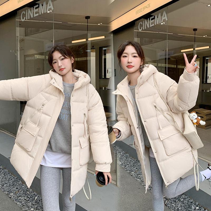 Down cotton jacket women's 2025 winter new cotton suit, Korean version mid-length thickened hooded bread padded jacket women's loose