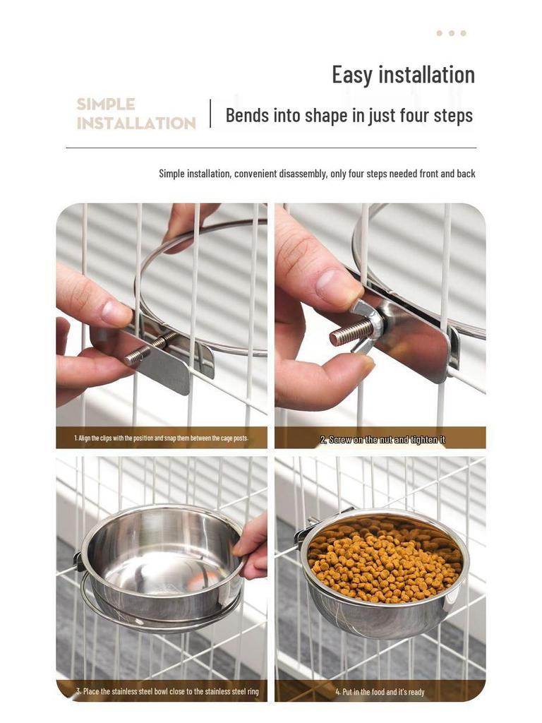 304 Stainless Steel Anti-Spill Hanging Pet Food Bowl for Cages