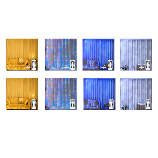 300 LED Fairy Curtain Lights 9.8ft x 9.8ft Window Wall Hanging String Light USB Powered Curtain Light for Bedroom Backdrop Wedding Party Indoor Decor