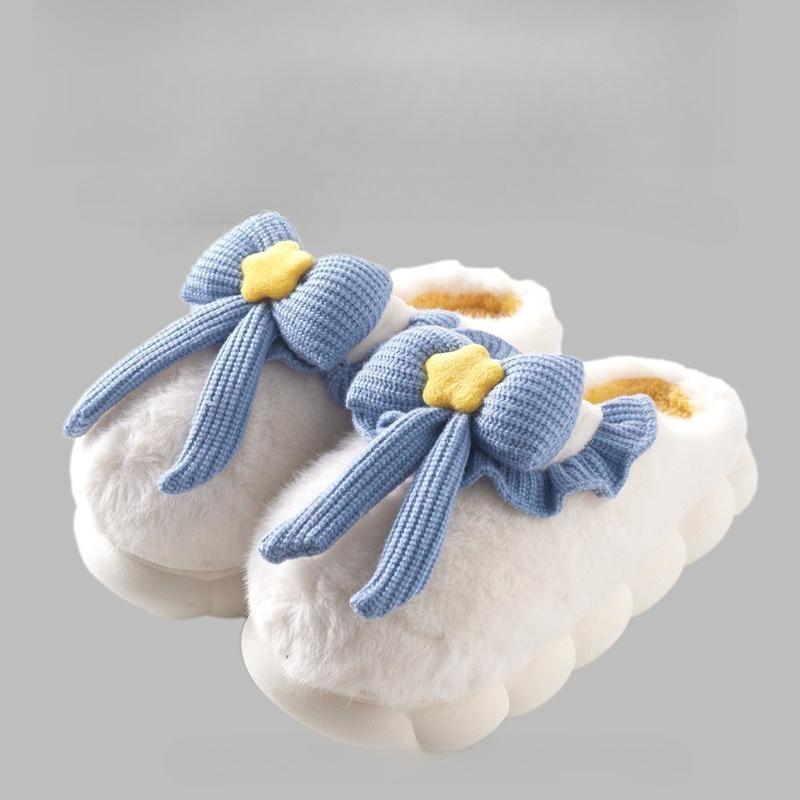 

Модные женские хлопковые тапочки 2025 Зима Новая мода Бант Узел Домашние Нескользящие Плюшевые Туфли Уличные Утепленные Теплые Удобные Хлопковые Туфли 36-37 синий