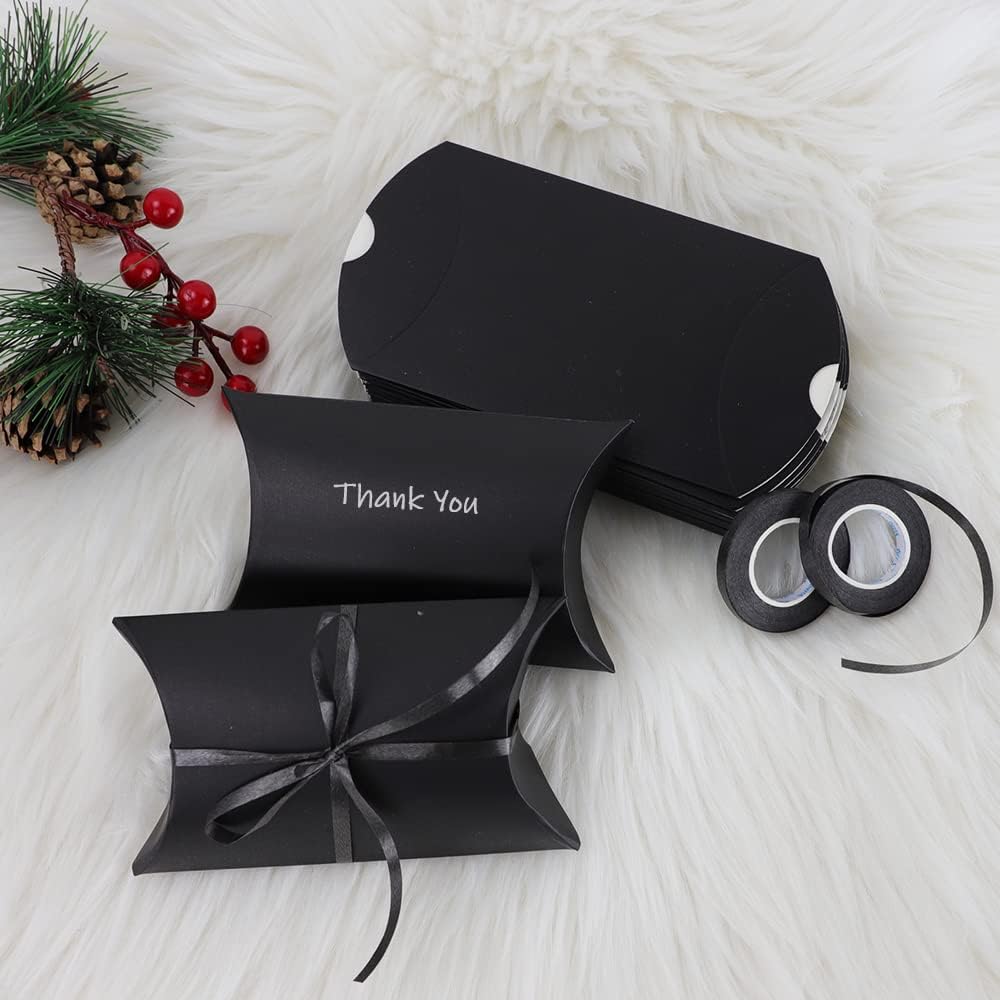 50 uds Caja Almohada de Papel Kraft Negra Blanca Para Joyería Dulces Regalo Recuerdos de Boda Pequeña Empresa Suministros de Embalaje Material bolsos