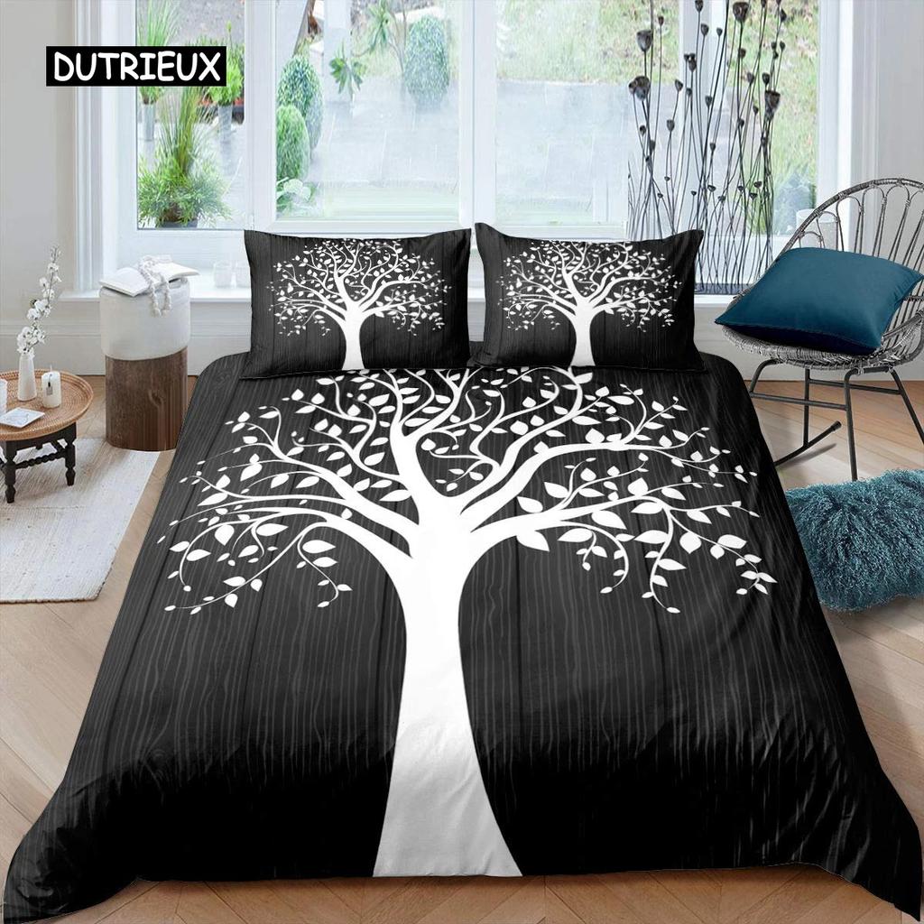 Tree of Life Duvet Cover Set Natural Scenery Bedding Set Botanical Branches Comforter Cover Autumn Leaves King Size Quilt Cover