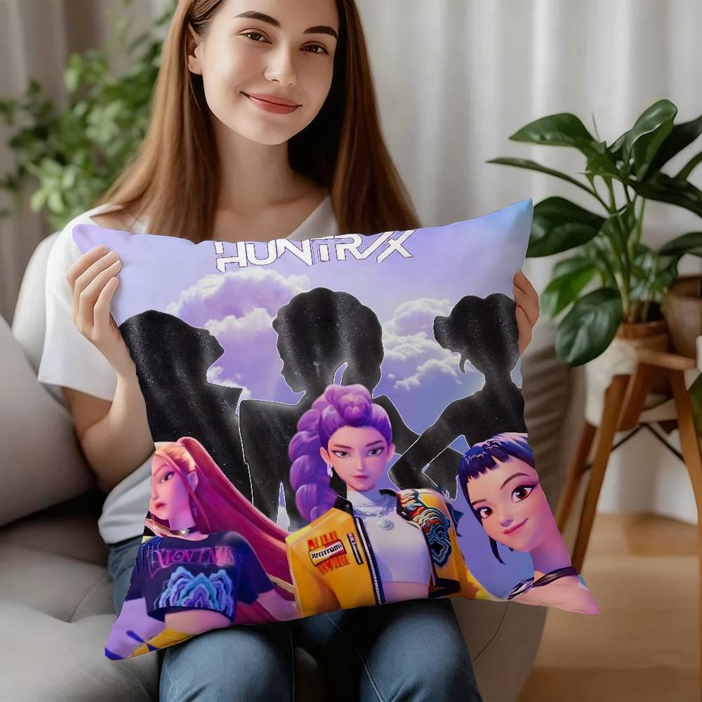 

K-kpop D-Demon H-Hunters Pillow Case Short Plush Double-sided Print Square Throw Pillow Covers Sofa Home Cushion Decor 12x12Inch