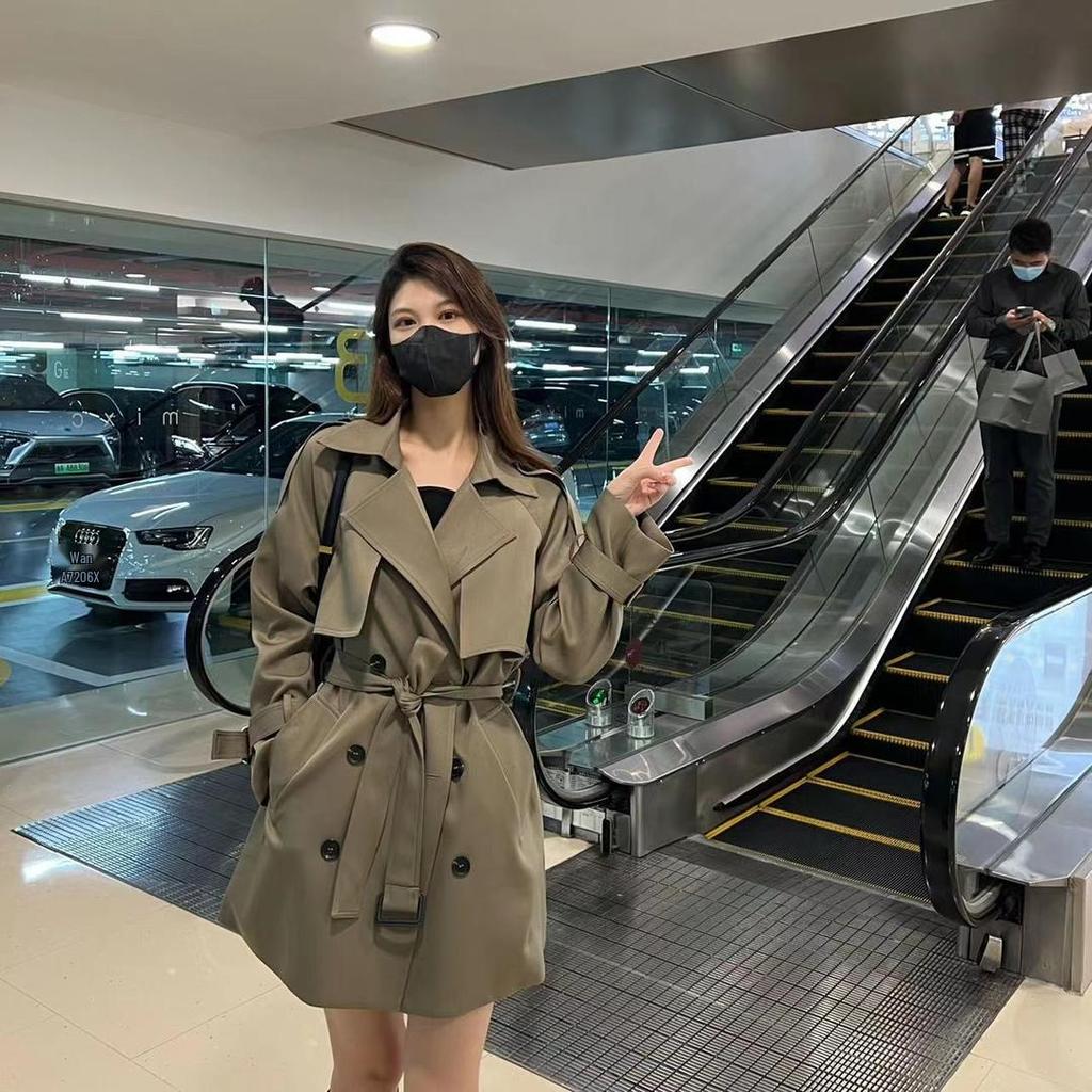 2025 Women's Mid-Length Trench Coat - Petite Fit, Korean & British Style for Autumn/Winter