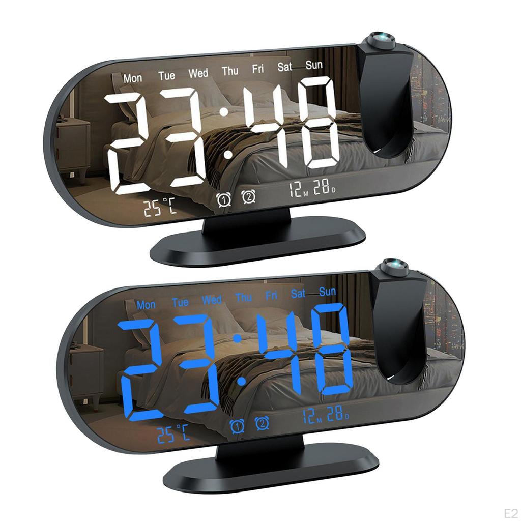 Projection Alarm Clock 3 Levels Adjustable Brightness Mirrored for Home Desk