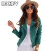 DICIFY Women's Vintage Casual Solid Color Print Autumn Winter Long Sleeve POLO Neck Jackets & Coats