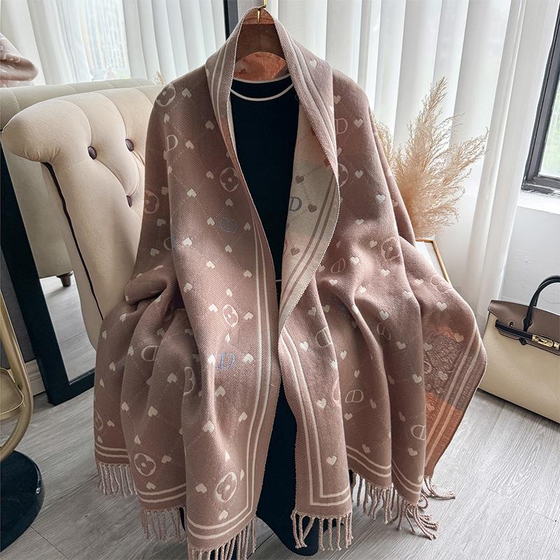 Premium Outono e Inverno Dupla Face Cor Correspondência Amor Cachecol Estampado Xale Xadrez Cachecol