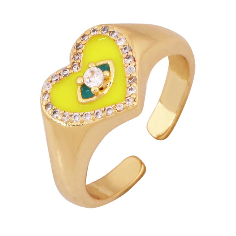 New Colorful Enamel Coated Zircon Finger Ring,Unique Eye Brass 18K Gold Plated Open Adjustable Rings Jewelry Findings Supply P34