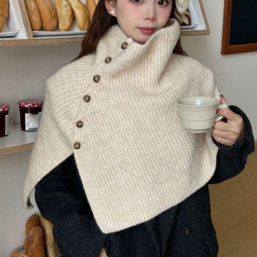 Warm Knitted Shawl Thicken Women Winter Shawl Elegant High Neck Scarf  Student