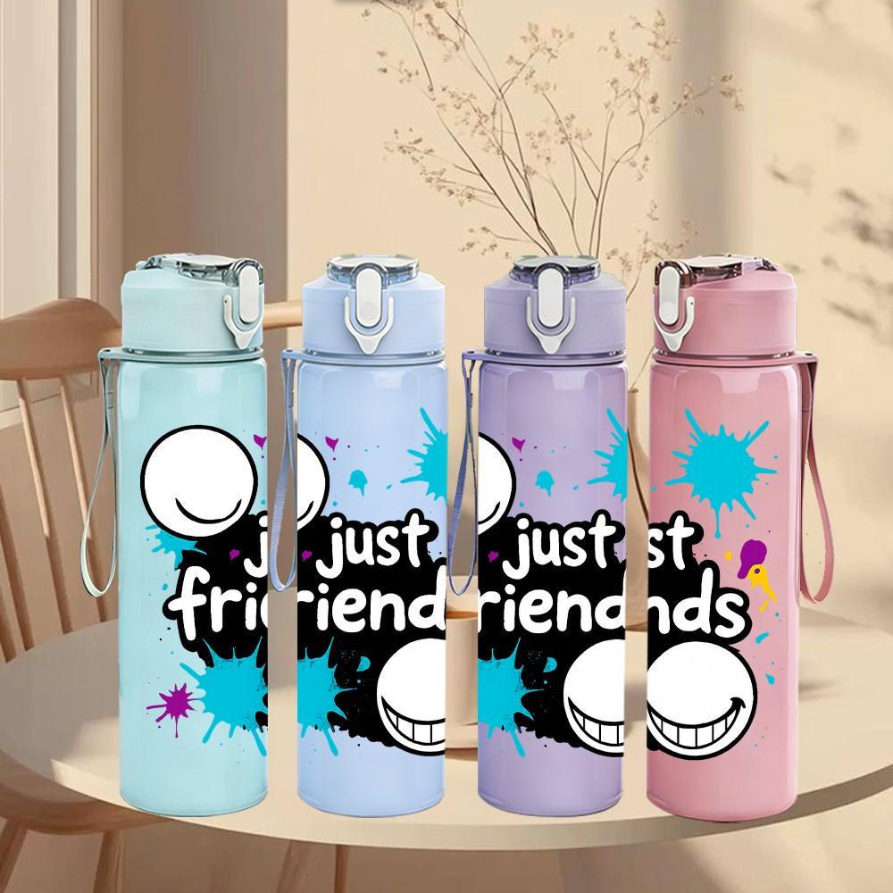 1PC Just Friends Tennis Ball Letter 750ml Color Plastic Sports Water Bottle Leakproof Flip Straw Lid Suitable for Sports Office Home Use