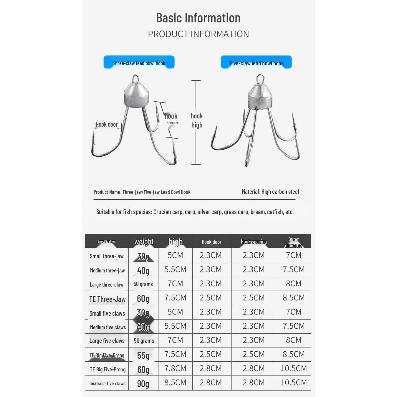 Three- or Five-Hook Lead-Weighted Anchor Hook