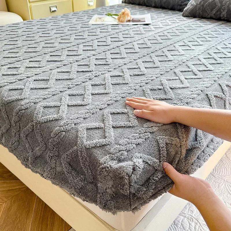 Flannel Fleece Bed Sheet for Winter Warm sofa bed matrimonial Coral Fleece Fluffy Fitted Sheets for Double Beds Sheets