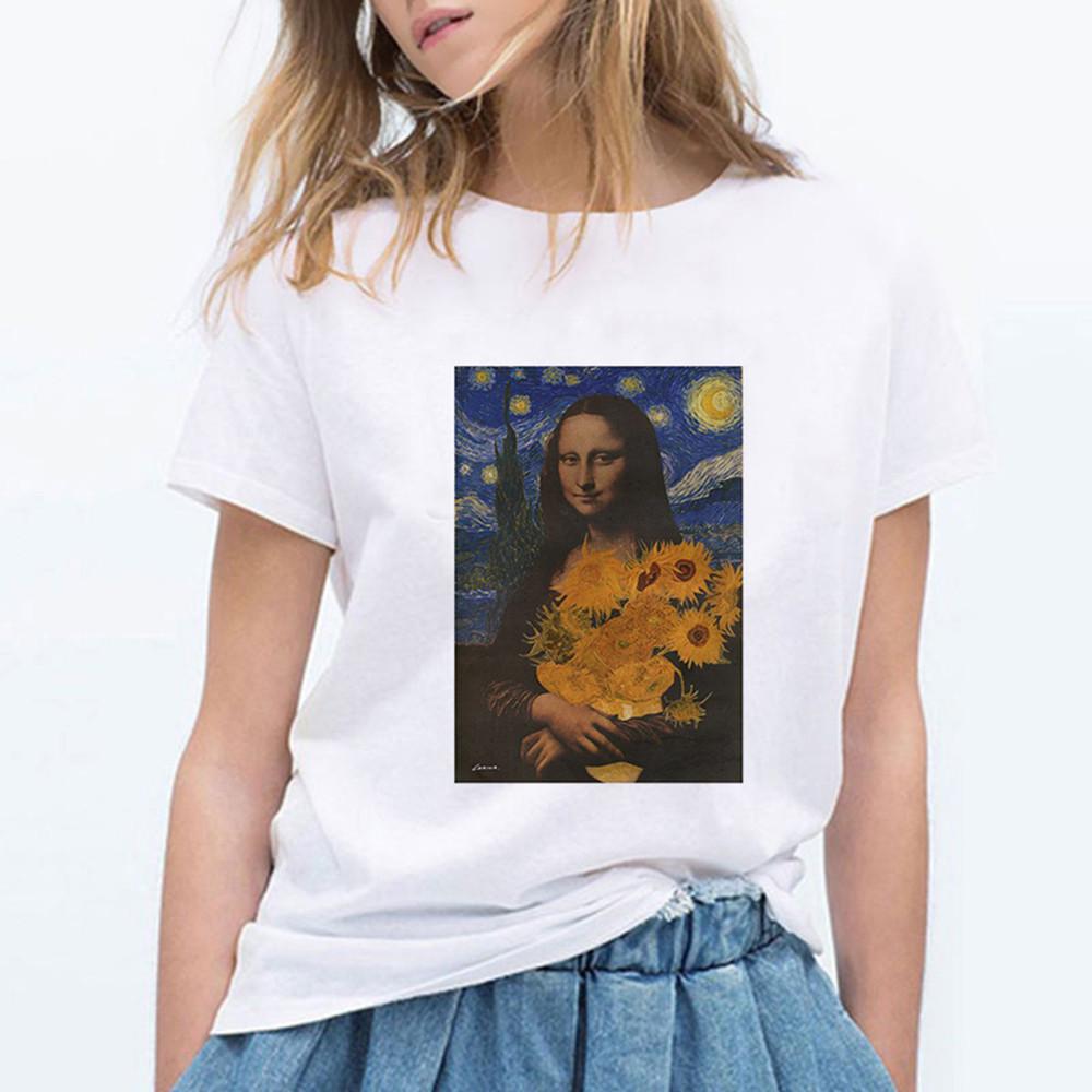 Mona Lisa Ästhetik Harajuku T-Shirt Damen Ullzang Vintage Grafik-T-Shirt Lustiges Cartoon 90er Jahre T-Shirt