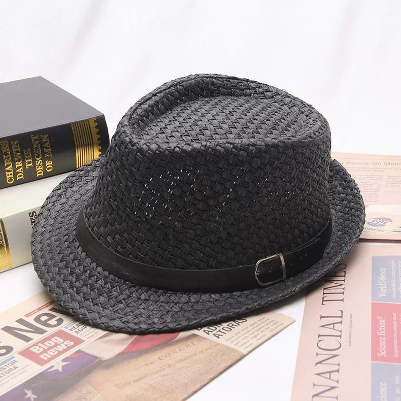 Summer Straw Hat Men's Outdoor Sun Hat Breathable Beach Hat British Performance Jazz Hat Children's Gentleman's Top Hat