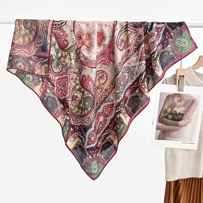 Chinese Style Peony Velvet Square Scarf 91 Women's Spring and Autumn Silk Scarf Shawl Two-color Different-faced Scarf Mother Gift