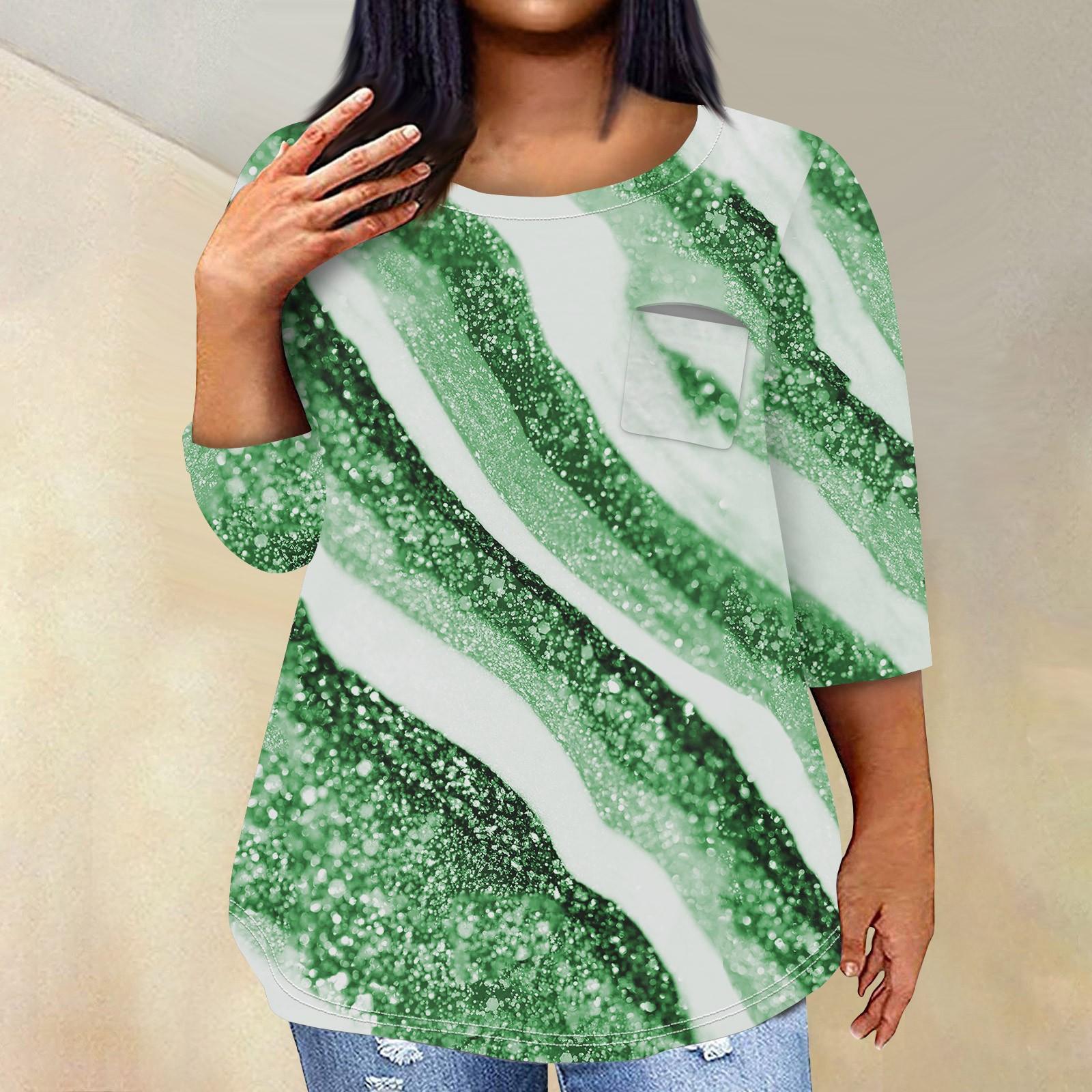 

Женский модный повседневный пуловер с круглым вырезом и рукавом три четверти с принтом, топ с рукавами 4/3 L зелёный