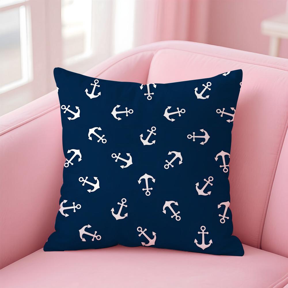 Marine Theme Rudder Anchor Animals Cushion Cover Pillow Case Soft Friendly Fabric  Concealed Zipper