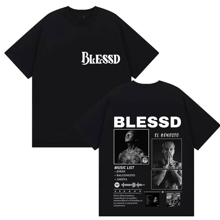 

Rap Singer Blessing Bendecido Tour 2025 Summer Mens Womens Fashion Pop Music Hip Hop Gothic Pure Cotton Short Sleeved Tshirt L