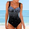 Damen-Badeanzug mit Schultergurten, blauer Blasen-Pailletten-Print, Bikini-Tankini-Badeanzug