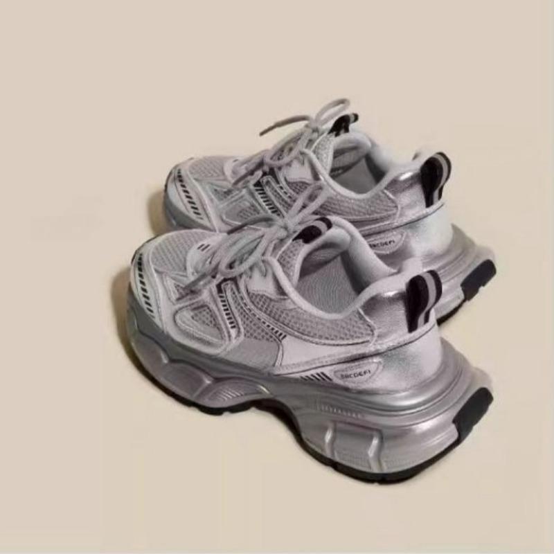 Girls' Fashion Sports Shoes Children's Silver Daddy Shoes Breathable Running Shoes