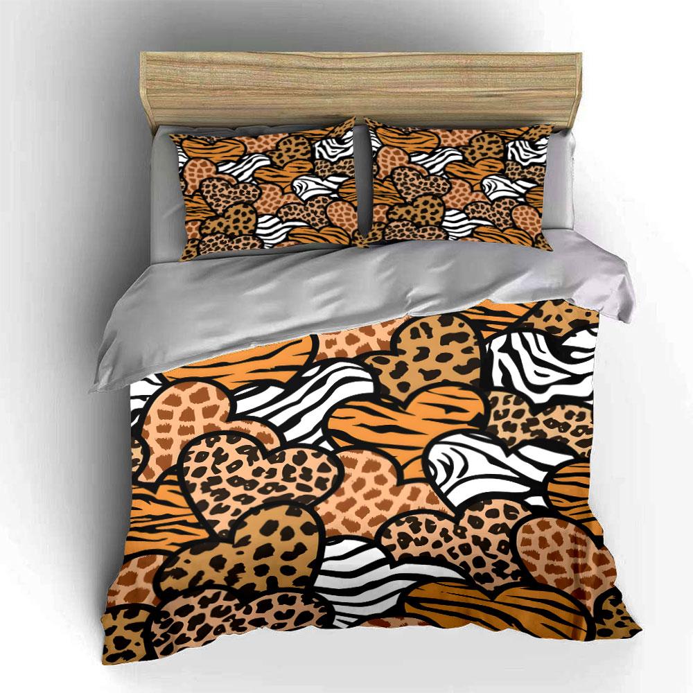 Animal Print Hearts Pattern Set  Kid'S And Adults' Bedroom Decor, Exquisite Three-Piece Bedding Set Gift