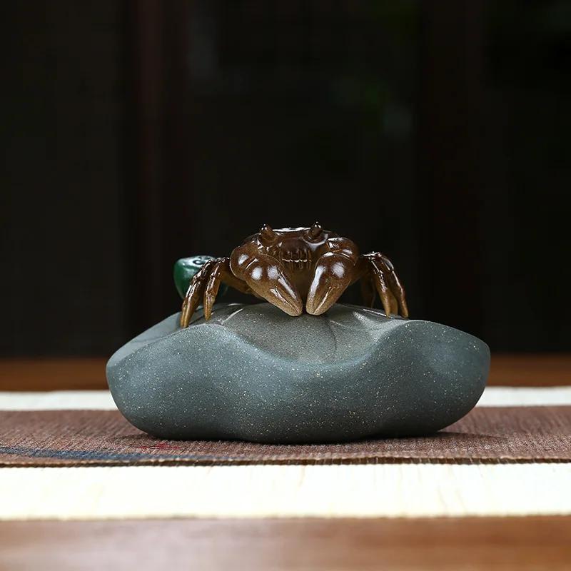 Tea pet Creative Watering Color-changing Crab Purple Clay ornaments Lotus Leaf Stone Lotus Sculpture Tea Home Decor Accessories