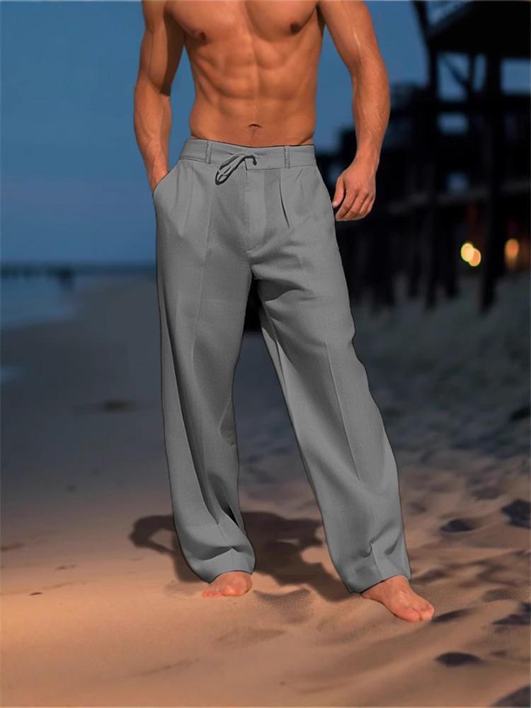 2025 Men's Linen Summer Beach Pants: Solid Color, Comfortable, Breathable, Casual
