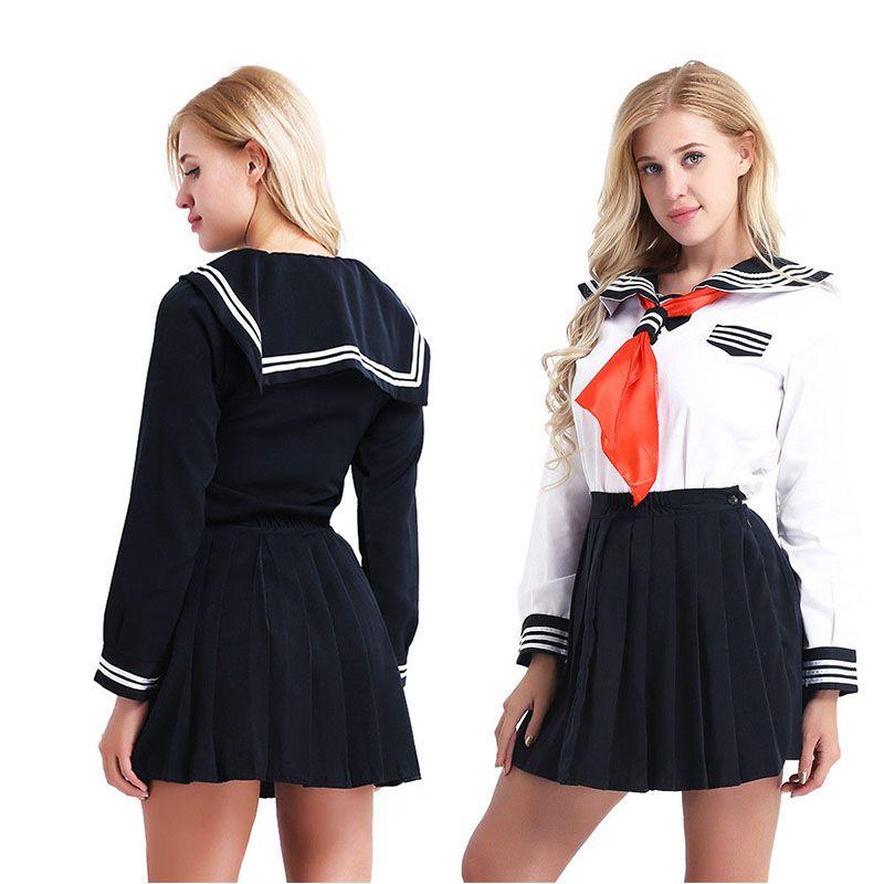 Elegant Women's Long Sleeve School Girl Uniform Sailor Dress For Cosplay Enthusiasts