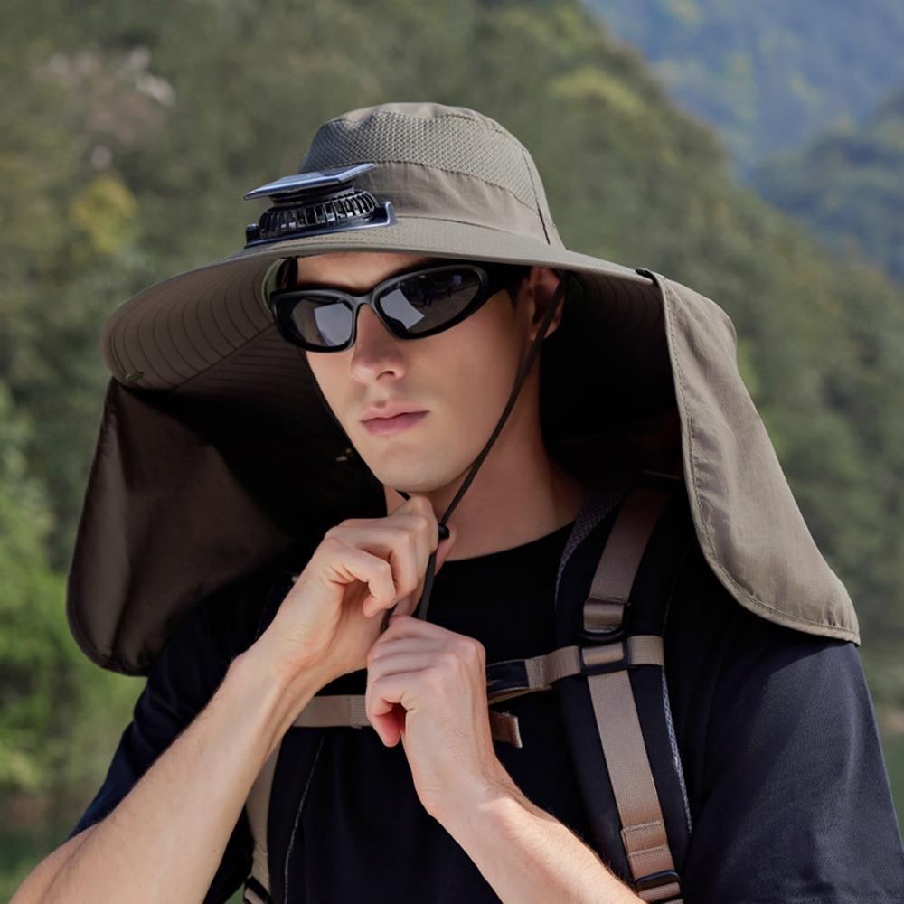 USB Charging Solar Fan Hat Quick Dry Bucket Hat Fashion Men Sun Hat  Summer
