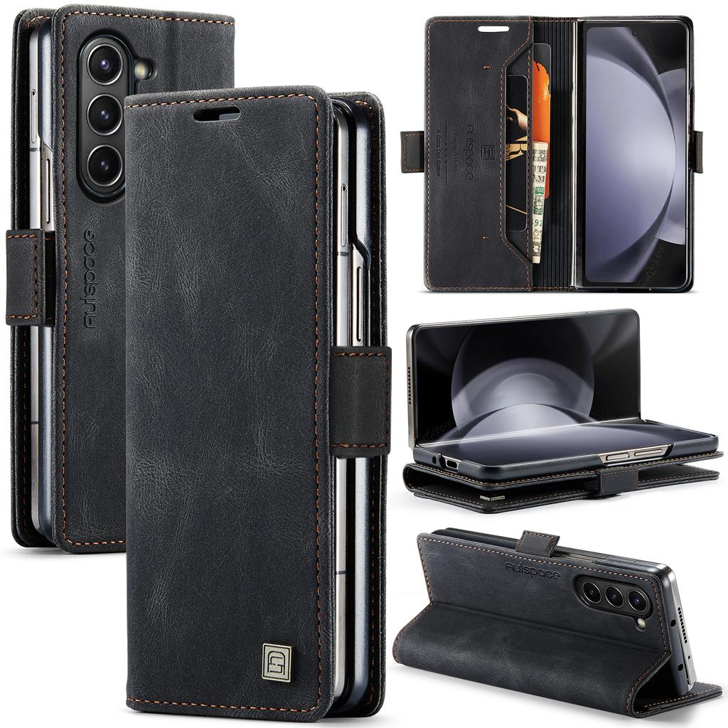 For Samsung Galaxy Z Fold5 5G Wallet Case AUTSPACE A01 Leather Stand Cover with RFID Blocking Card Holder