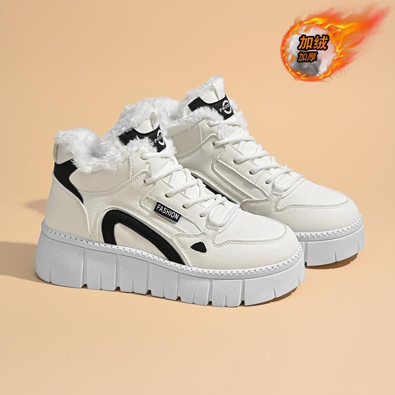2025 winter velvet high-top little white shoes new Korean version ins female student sports board shoes casual thickened cotton shoes