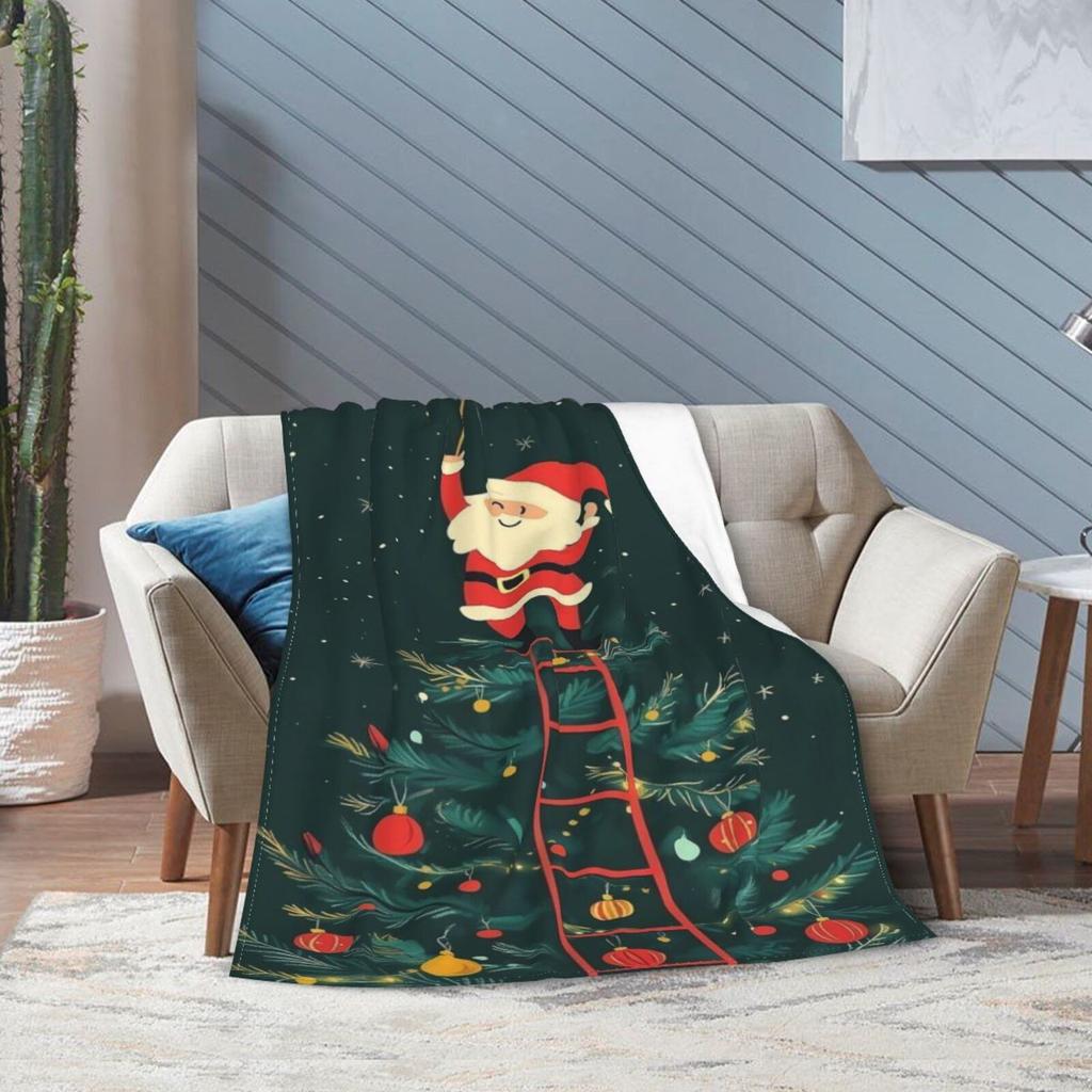 Flannel Blanket Christmas Theme Christmas Tree And Santa Claus Printed Blanket Gift Couch Bed Sofa Car Travelling Blanket