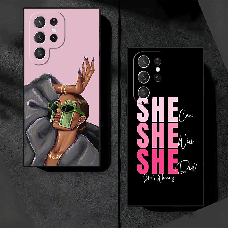 Girl Boss Lady Pink Soft Phone Case for Samsung Galaxy S26 S25 Edge S24 Ultra S23 Plus S22 S21 FE S20 Black Cover Back Shell