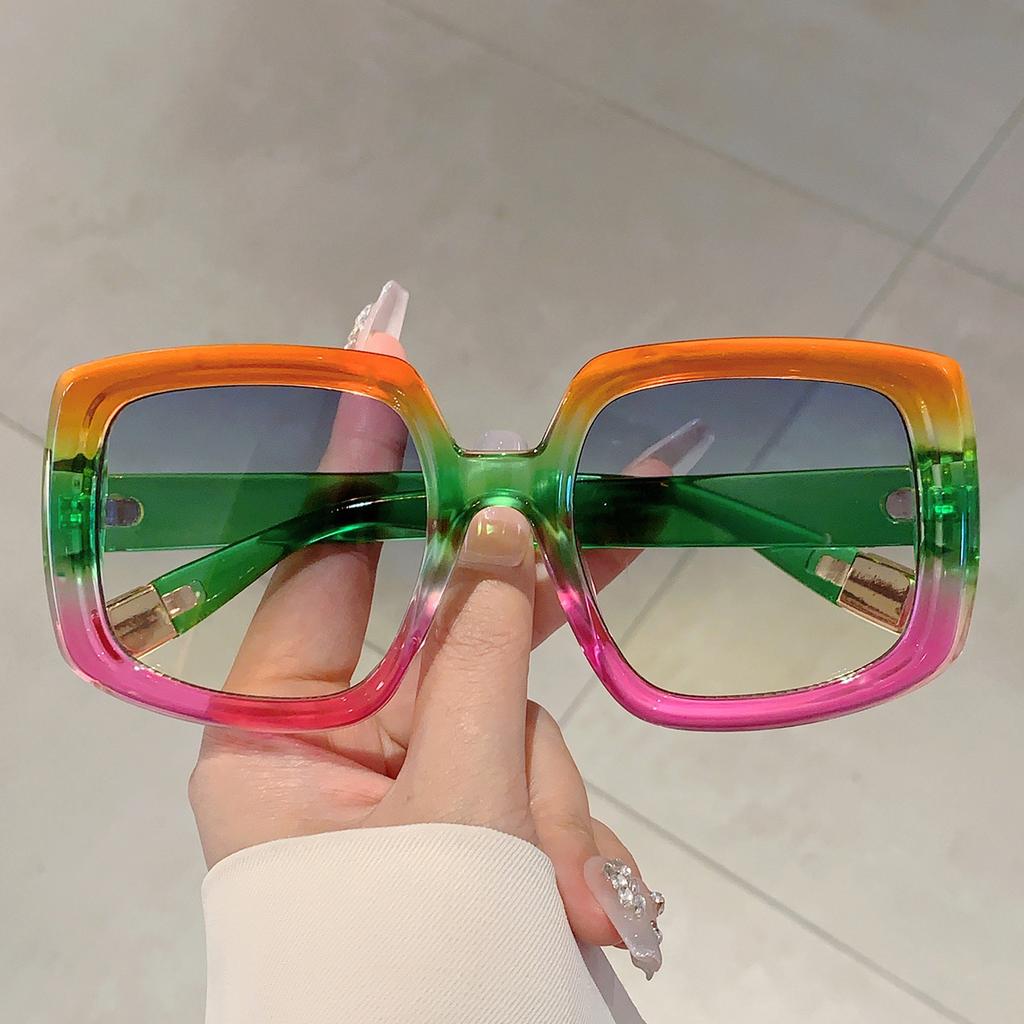 Vintage Rainbow Square Big Frame Sunglasses Women For Men Luxury Brand Designer Sun Glasses Punk Popular Colorful Eyeglasses