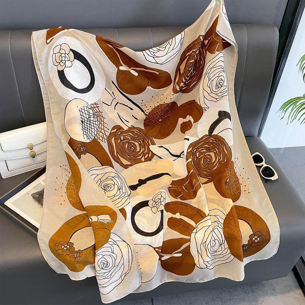 Women Cotton Linen Rose Print Scarf Shawl Hijab Muslim Long Headscarf Scarves Head Wraps Long Female Head Scarf