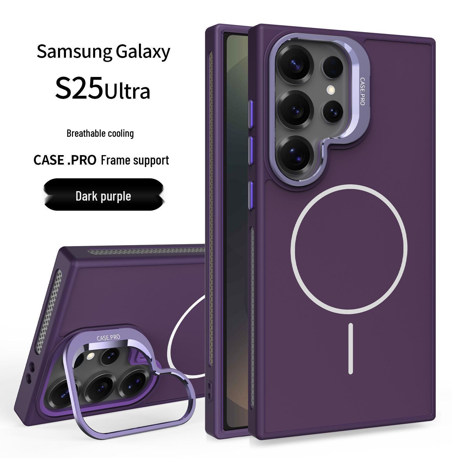 

Samsung S26 Ultra Frosted Skin Feel Magnetic Ring Lens Bracket PC Phone Case with Heat Dissipation Samsung S25 Ultra