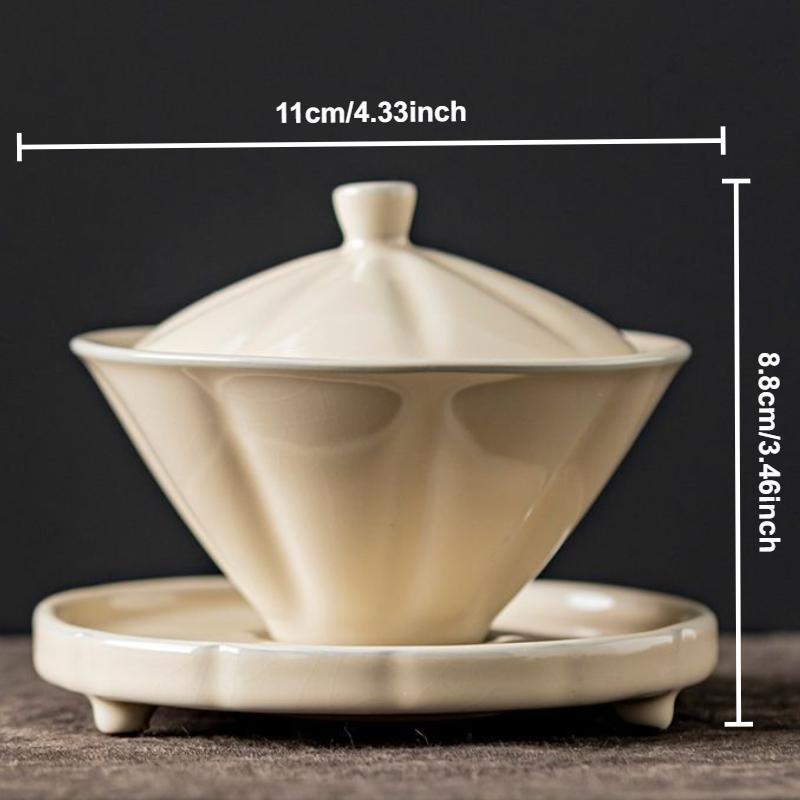 Ru Kiln Gaiwan Bamboo Hat Shaped Ceramic Bowl Chinese Kungfu Tea Set Household Teacup Retro Saucer Tea Tureen Teaware Drinkware