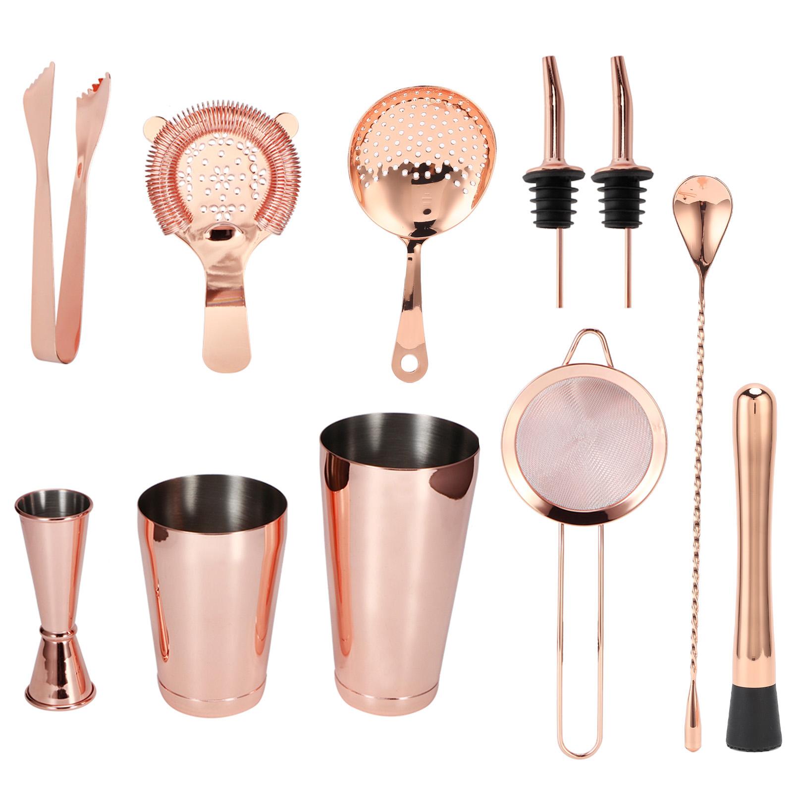 

11 шт./набор шейкеров для коктейлей, набор для бармена, ситечко для коктейлей, барная утварь из нержавеющей стали для дома розового золота