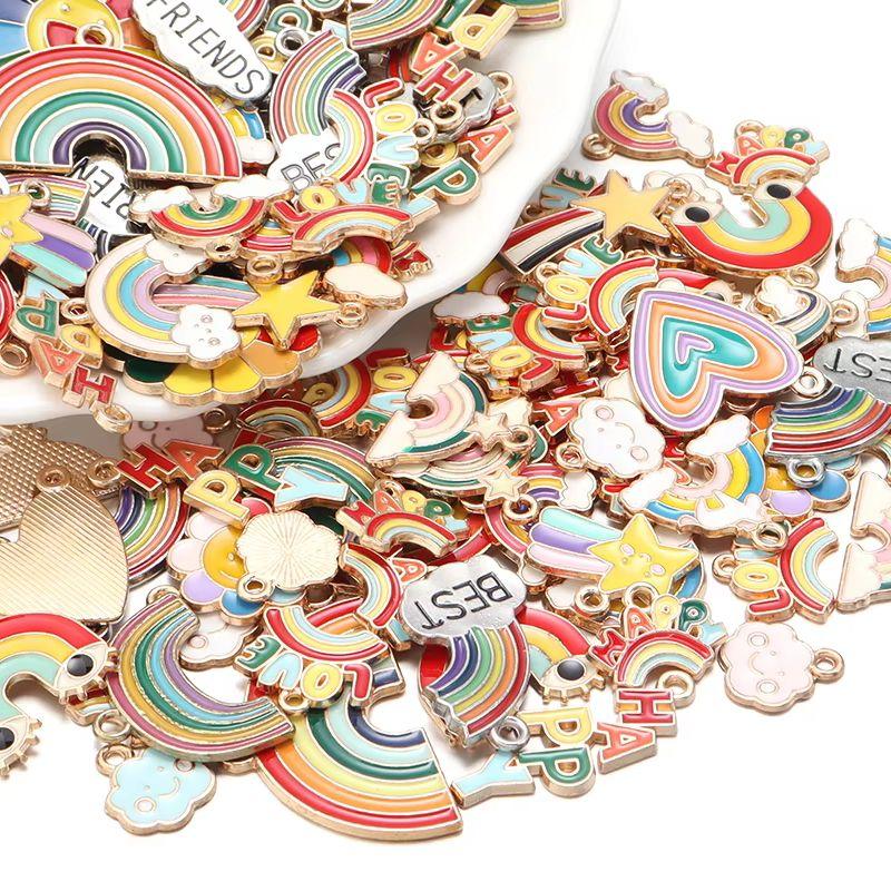 10-40pcs/lot Rainbow Series Alloy Pendants Alloy Letter Enamel Charms For DIY Jewelry Making Accessories Necklace Bracelet
