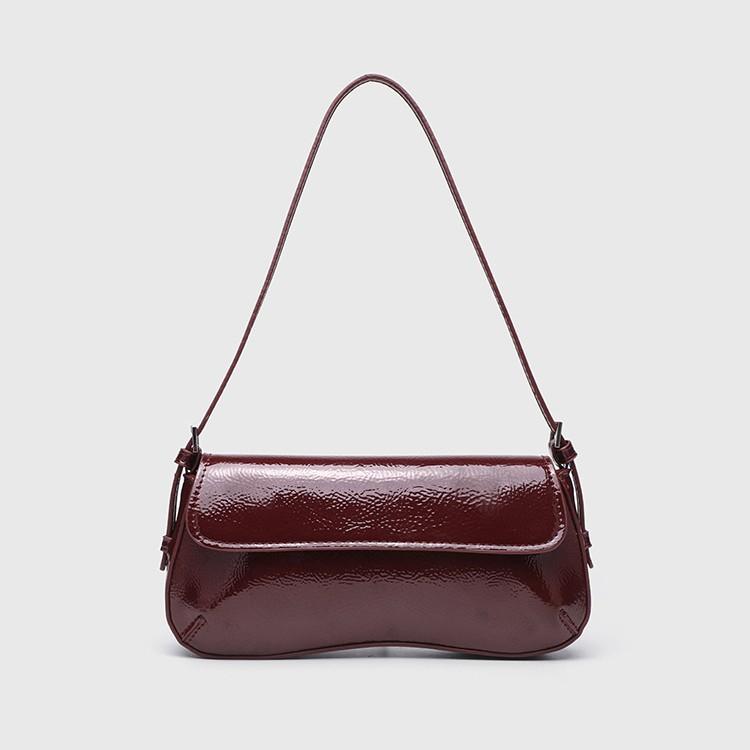 2025 Genți de umăr mici pentru femei din piele lăcuită excelentă, genți baguette stil de marcă, poșetă de mână din PU lucios de înaltă calitate cu logo