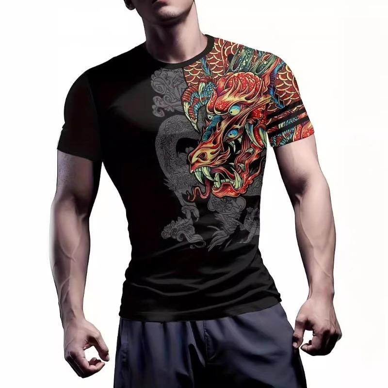 Men's 3D Printed T-Shirt Muscle Pattern Print Outdoor Fitness Breathable Quick Drying Sports Short Sleeve O-Neck Pullover Casual Top