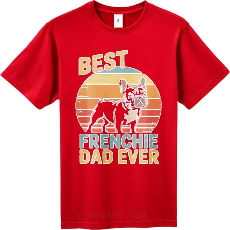 Retro Short Sleeve Shirt Breathable Unisex Round Neck tshirt Cotton Best Frenchie Dad Ever Vintage Sunset Dog Hiphop Boys tops