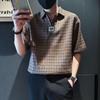 Men's Plaid Short Sleeve Polo Shirt Collar Half-Zip Casual Oversized Top