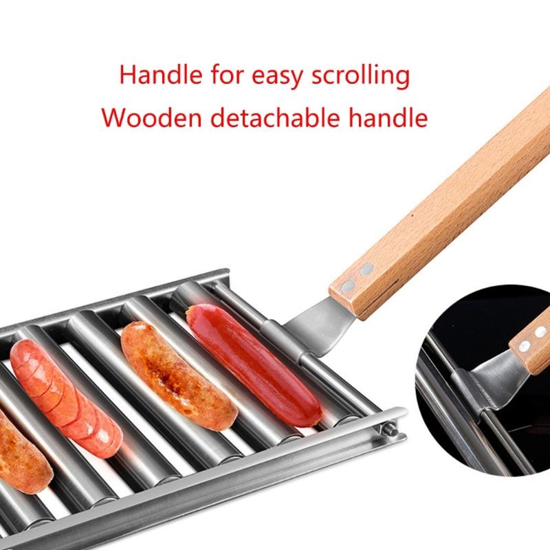 Stainless Steels Hot Dog Roller Sausage Roller BBQ Sausage Roller Rack Anti Scald Barbecue Sausage Roller 6 Roller