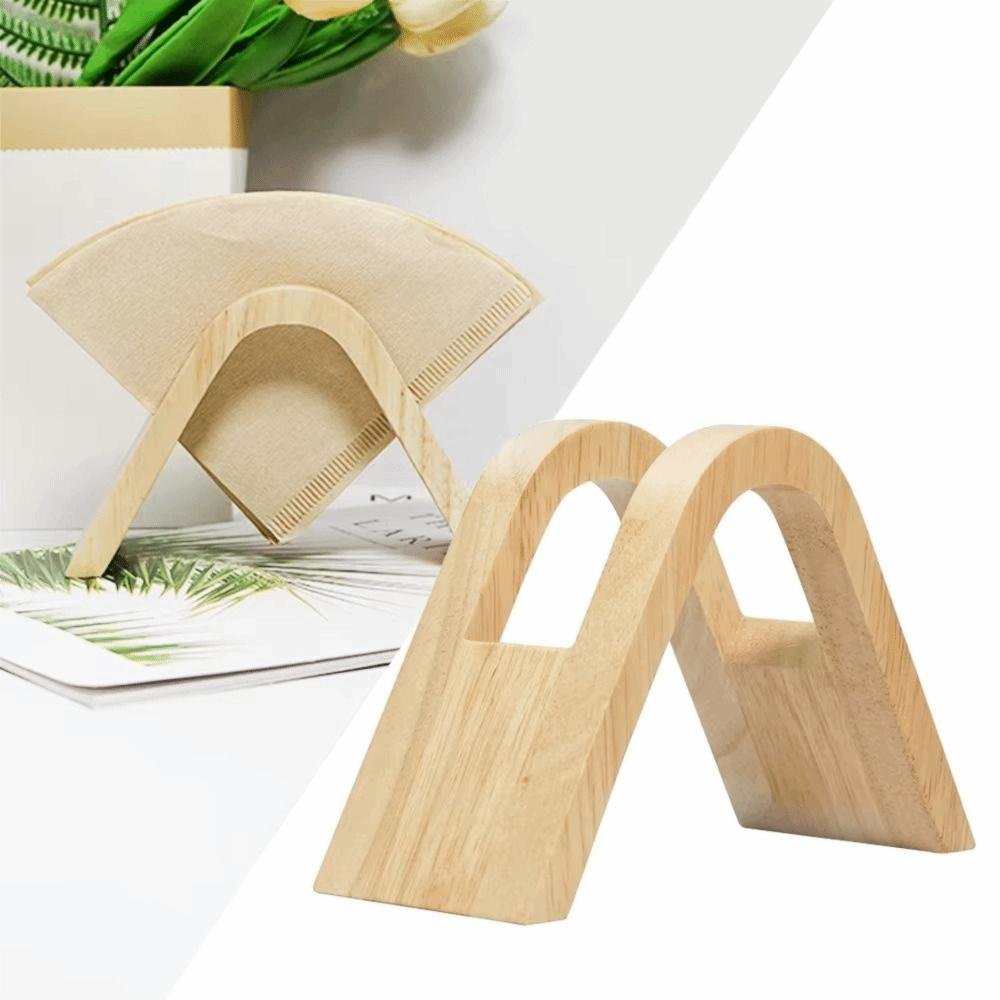 Arched Design Coffee Filter Holder Solid Wood Filter Paper Stand Countertop Display