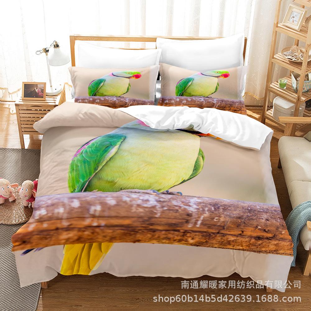 3D Digital Printing Bedding Four-Piece Set Three-Piece Set Parrot Bed Sheet Quilt Pillow
