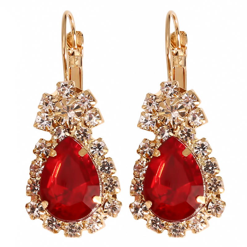 Fashion Women Water Drops Coloured Water Drill Necklace Earrings Ring Set Shining Bride Jewelry